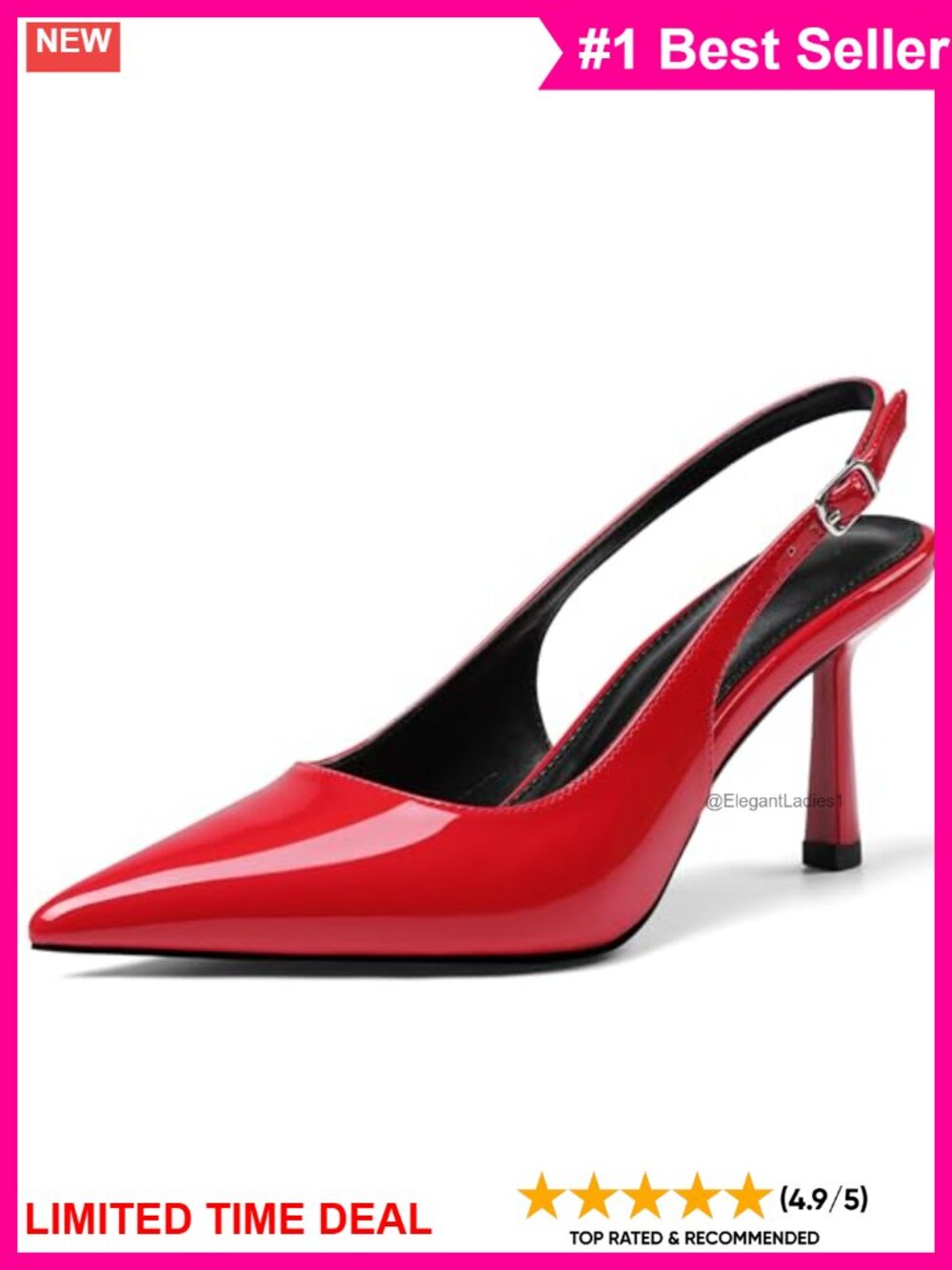 Slingback Kitten Heels Pointed Toe Leather Dress Pumps